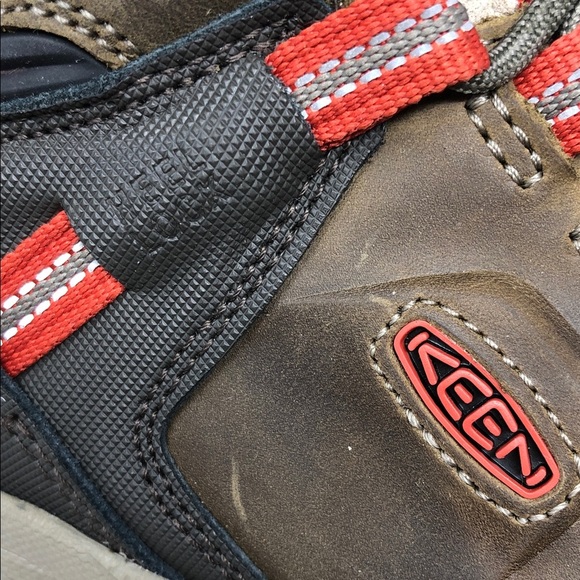 NEW Keen Boots Ridge Flex Mid Hiking Waterproof Dark Olive/Red Mens Size 7.5